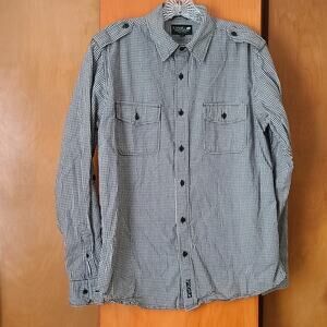 Mens Ezekiel Gingham Medium LS Shirt Black/White Casual Roll Up Tabs